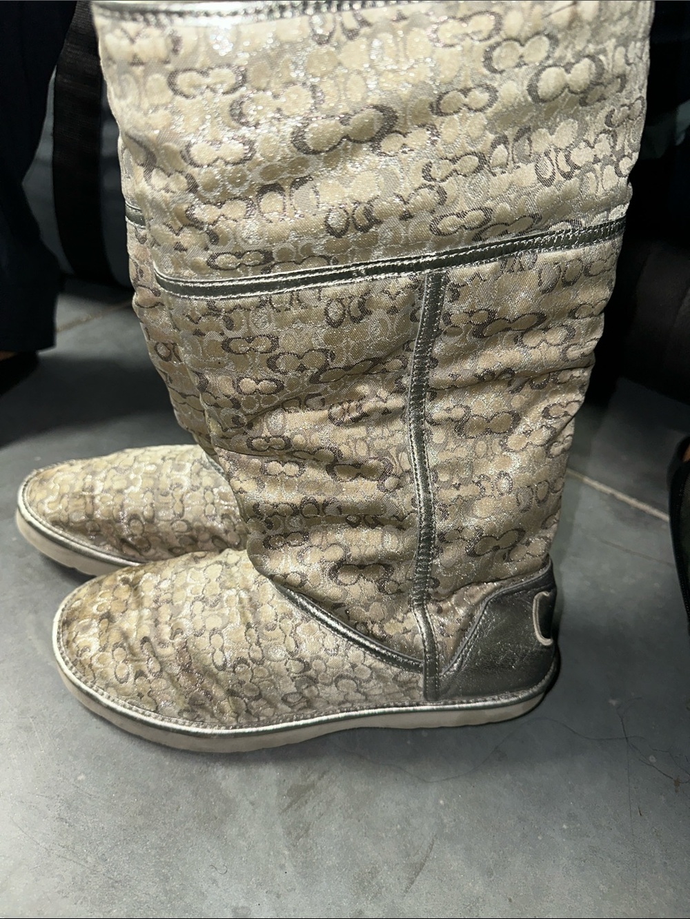 Coach Tan and Cream Signature Shearling-Lined Combat Boots - Picture 3 of 5